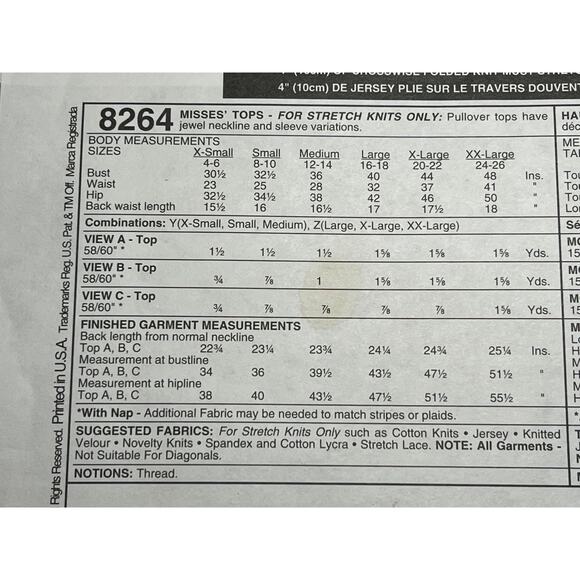 McCalls 8264 Sewing pattern tshirt knit top tank top siez XS S M - Picture 4 of 6